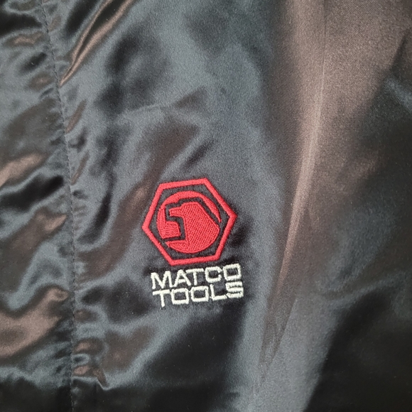 Vintage Girard Black Satin Matco Tools Embroidered Bomber Jacket Mens XL - Picture 2 of 6